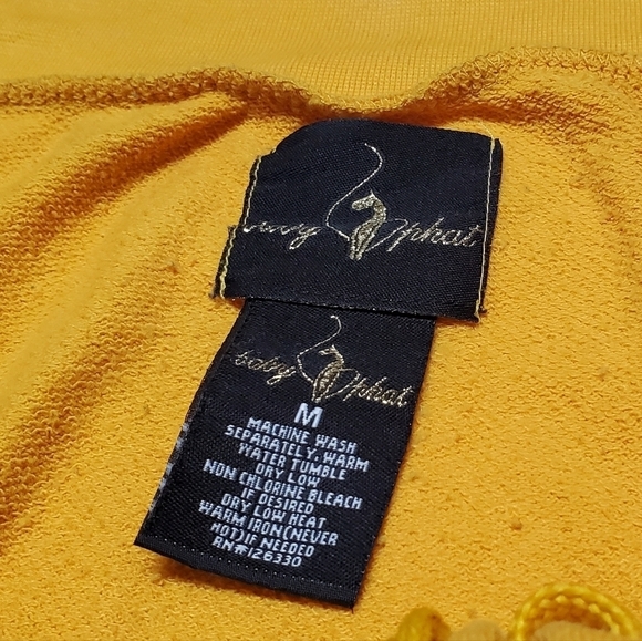 VINTAGE 90s-Y2K Baby Phat Mustard Yellow Gold Spell Out Off-Shoulder Jumpsuit M - Picture 15 of 16